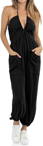 Cicy Bell Women's Sexy Halter Jumpsuits Casual Deep V Nevk Beach Jogger Long Pants Rompers in Kuwait