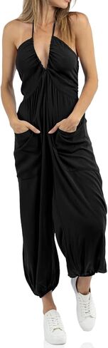 Cicy Bell Women's Sexy Halter Jumpsuits Casual Deep V Nevk Beach Jogger Long Pants Rompers in Kuwait