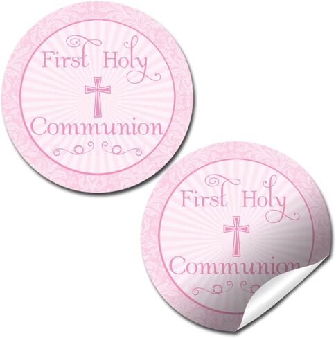 ملصقات First Holy Communion الدينية شكرًا لك للفتيات (بشرة فاتحة، شعر بني)، 40 ملصقًا على شكل دائرة للحفلات مقاس 2 بوصة من AmandaCreation، رائعة لهدايا الحفلات، وأختام الأظرف وحقائب الهدايا الجيدة in Kuwait