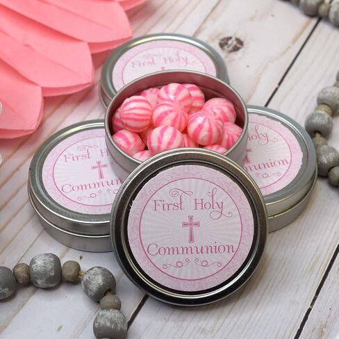 ملصقات First Holy Communion الدينية شكرًا لك للفتيات (بشرة فاتحة، شعر بني)، 40 ملصقًا على شكل دائرة للحفلات مقاس 2 بوصة من AmandaCreation، رائعة لهدايا الحفلات، وأختام الأظرف وحقائب الهدايا الجيدة in Kuwait