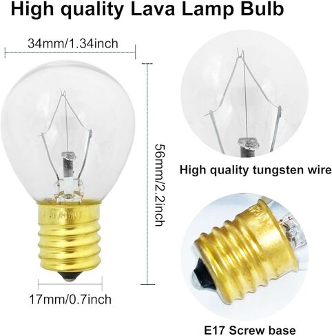 لمبة مصباح لافا 25 وات [6 عبوات]، لمبة بديلة بقاعدة متوسطة 120 فولت E17 لمصابيح لافا 14.5 بوصة، مصابيح S11، قابلة للتعتيم، 2700 كلفن أبيض دافئ in Kuwait