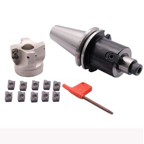 CAT40-FMB22-60 Shank Face End Mill Arbor and 2"/50mm Cutting Diameter 4-Flute 400R-50-22-4T CNC Face End Milling Shell Cutter with 10Pcs APMT1604 Carbide Inserts and T15 Wrench