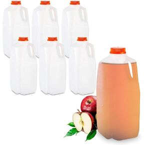 64 Oz. Empty HDPE Plastic Juice / Milk Bottles with Tamper Evident Caps by AM Bottle Supply- Set of 6 Bottles and 6 Caps in Kuwait