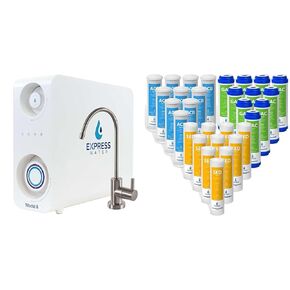 نظام RO من 5 مراحل لترشيح التناضح العكسي RO5DX من Express Water مع صنبور وخزان - مياه تحت الحوض بالإضافة إلى 4 مرشحات - 50 GPD، 14 × 17 × 5، أبيض