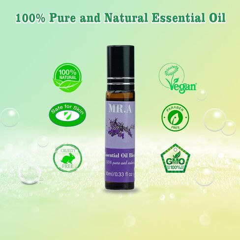 4 Pack Essential Roll On Blend Oils Set, 100% Natural Fragrance Oil, Aromatherapy Roll On Blend Oil with Pure Lavender, Petitgrain, Bergamot, Oregano Oil, Relaxation Gift for Women & Men 0.33Fl Oz in Saudi Arabia