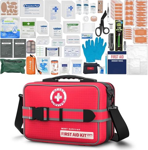 Upgrade Comprehensive Premium First Aid Kit, Labeled Compartments Trauma Kits with Shoulder Strap, Large Emergencies Medical Kits for Home, Truck, Camping, Sports, Outdoor Emergencies -265 Piece Set in Kuwait