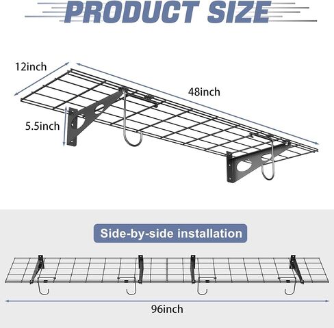 2 Pack Garage Wall Shelves, 2 x 4 ft/24 * 48 inch Wall Mounted Storage Shelves for Garage Heavy Duty Wall Shelving, Holds Up to 220 Lbs(Black) in Saudi Arabia