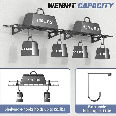 2 Pack Garage Wall Shelves, 2 x 4 ft/24 * 48 inch Wall Mounted Storage Shelves for Garage Heavy Duty Wall Shelving, Holds Up to 220 Lbs(Black) in Saudi Arabia