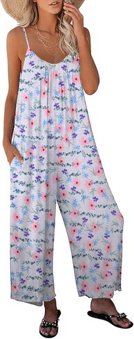 KMAZN Womens Casual Loose Floral Bohemian Summer Jumpsuits Plus Size Beach Rompers One Piece Outfits with Pockets in Kuwait