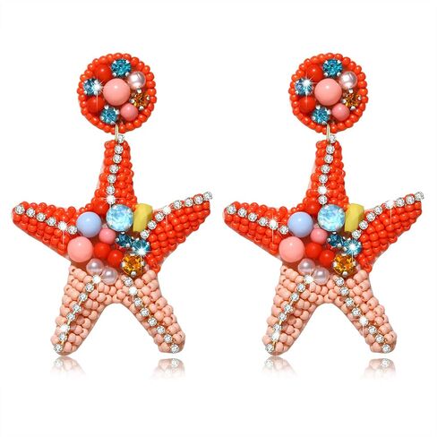 مطرز أقراط نجم البحر للنساء هيبوالرجينيك بوهو لطيف اللؤلؤ حجر الراين حبة نجم البحر استرخى انخفاض الأقراط الربيع الصيف الشاطئ الروطان شل مزين جولة الأقراط المتدلية متعة اليدوية الشاطئ عطلة الأقراط الأزياء والمجوهرات والاكسسوارات هدية in Kuwait