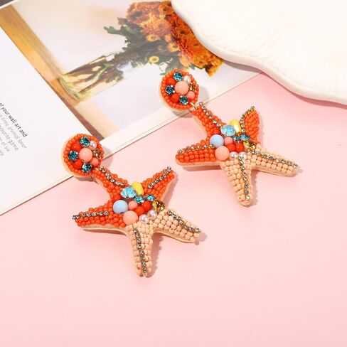 مطرز أقراط نجم البحر للنساء هيبوالرجينيك بوهو لطيف اللؤلؤ حجر الراين حبة نجم البحر استرخى انخفاض الأقراط الربيع الصيف الشاطئ الروطان شل مزين جولة الأقراط المتدلية متعة اليدوية الشاطئ عطلة الأقراط الأزياء والمجوهرات والاكسسوارات هدية in Kuwait