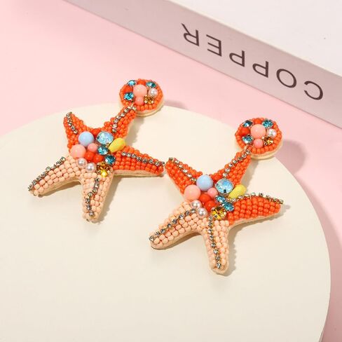 مطرز أقراط نجم البحر للنساء هيبوالرجينيك بوهو لطيف اللؤلؤ حجر الراين حبة نجم البحر استرخى انخفاض الأقراط الربيع الصيف الشاطئ الروطان شل مزين جولة الأقراط المتدلية متعة اليدوية الشاطئ عطلة الأقراط الأزياء والمجوهرات والاكسسوارات هدية in Kuwait