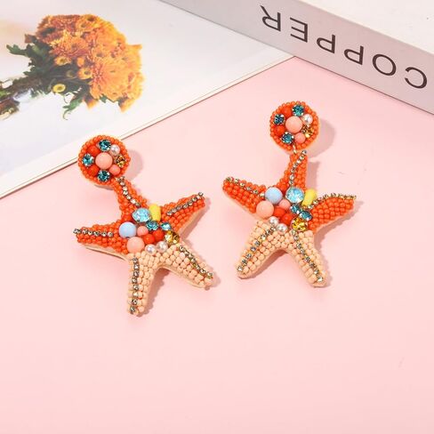 مطرز أقراط نجم البحر للنساء هيبوالرجينيك بوهو لطيف اللؤلؤ حجر الراين حبة نجم البحر استرخى انخفاض الأقراط الربيع الصيف الشاطئ الروطان شل مزين جولة الأقراط المتدلية متعة اليدوية الشاطئ عطلة الأقراط الأزياء والمجوهرات والاكسسوارات هدية in Kuwait