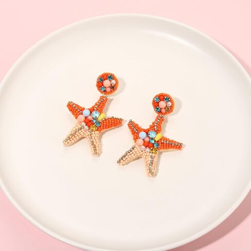 مطرز أقراط نجم البحر للنساء هيبوالرجينيك بوهو لطيف اللؤلؤ حجر الراين حبة نجم البحر استرخى انخفاض الأقراط الربيع الصيف الشاطئ الروطان شل مزين جولة الأقراط المتدلية متعة اليدوية الشاطئ عطلة الأقراط الأزياء والمجوهرات والاكسسوارات هدية in Kuwait