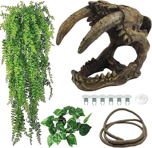 kathson Reptile Resin Dinosaur Skull Decoration Bearded Dragon Tank Triceratops Skeleton Accessories Vines Flexible Leaves Decor for Lizards Tortoises Snakes Frogs(3 PCS) in Saudi Arabia
