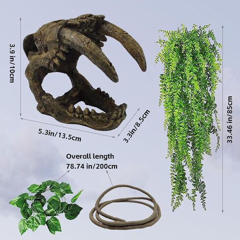 kathson Reptile Resin Dinosaur Skull Decoration Bearded Dragon Tank Triceratops Skeleton Accessories Vines Flexible Leaves Decor for Lizards Tortoises Snakes Frogs(3 PCS) in Saudi Arabia