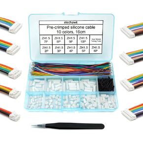 ZH 1.5MM Connectors and 28AWG Pre-Crimped Silicone Cables kit Compatible with JST ZH 1.5 Connector 2/3/4/5/6/7/8/9/10 Pin Housing Adapter Cable with Length of 160mm (6.3inch) Wire