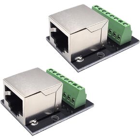 2PCS RJ45 8Pin Ethernet Dual Female Terminal Breakout Board,3.5mm Pitch Screw Connector Board Shielded Network Adapter Terminal