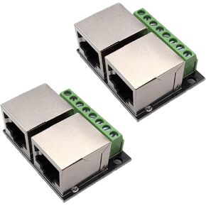 2PCS RJ45 8Pin Ethernet Dual Female Terminal Breakout Board,3.5mm Pitch Screw Connector Board Shielded Network Adapter Terminal