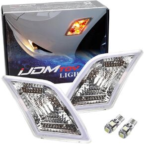iJDMTOY Euro Clear Lens Front Side Marker Lights w/Amber LED Replacement Bulbs Compatible With 2008-11 Mercedes Pre-LCI W204 C250 C300 C350 & 2008-2013 C63 AMG, Replace OEM Amber Sidemarker Lamps