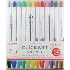 قلم مائي من نوع Zebra ClickArt Knock، مجموعة قياسية مكونة من 12 لونًا (WYSS22-12CST)