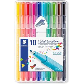 STAEDTLER 338 SB4 broadliner triplus (ergonomic triangular shape, dry safe, water-based ink, line width 0.8 mm, washable, stand-up box with 4 assorted colours)