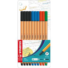 STABILO Fineliner point 88 - Pack of 10 - Office Colors - 4 x Black, 3 x Blue, 2 x Red, 1 x Green