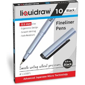 Black Fineliner Pens, Set of 10, Fine Point Pens 0.5mm Fineliners Black Colored Pens For Artists, Architects, Drawing, Note Taking, Illustrations, Bible, Journaling & Journal Planner