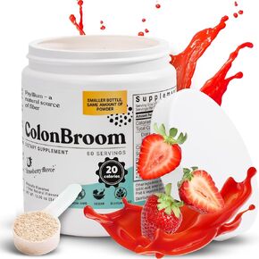 ColonBroom Psyllium Husk Powders (Strawberry & Tropical Fruits, 120 Servings) Colon Cleanse for Bloating Relief & Gut Health - Colon Broom Fiber Powder Drink - Vegan, Non-GMO Fiber Powder Supplement