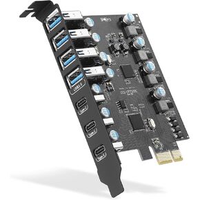 PCIe to USB 3.0 Expansion Card 7 USB Ports (4 USB Type-A and 3 USB Type-C Ports), PCI Express USB Add in Card for Desktop PC Host Card Support Windows 10/8/7/XP and MAC OS 10.8.2 Above