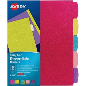 Avery Big Tab Reversible Fashion Dividers, Assorted Colors, 5-Tab Set (24928)