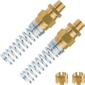 Brass DOT Air Brake Hose End Fitting, 3/8" Hose x 3/8" Male Connector with Spring Guard, 2 Pack Air Brake Hose Fitting with 2 Pack Fitting Sleeve Tube