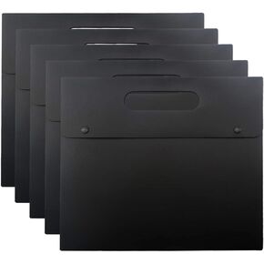 Enyuwlcm A4 Plastic Envelopes Document Holder with Handle Poly Envelope Portfolio Folder Jacket with Snap Closure Pack of 5 Black