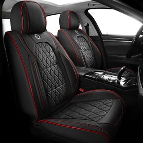 01 Leather Car Seat Cover Full Set Airbag Compatible Automotive Vehicle Cushion Cover Universal fit for Most Cars (Black&Pink, Full Set) …