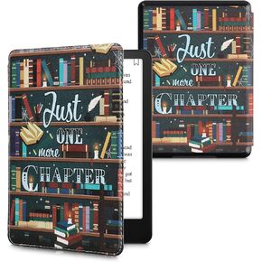 kwmobile Case Compatible with Amazon Kindle Paperwhite 11. Generation 2021 Case - PU Cover w/Strap - Library Motto Multicolor