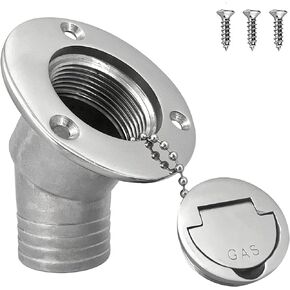 ISURE MARINE 1-1/2"(38mm) Boat Gas Deck Fill/Filler with Keyless Cap with Screws, Marine Mirror Polished 316 Stainless Steel Hardware Angled Neck for Boat Yacht Caravan