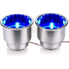 2 Pcs Blue LED Stainless Steel Cup Drink Holder with Drain & LED Marine Boat Rv Camper Seating