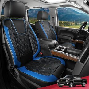 FREESOO Silverado 2007-2024 2 Front Seat Covers, Fit for Chevy Silverado GMC Sierra 1500 2500 3500 Crew Cab Waterproof Truck Seat Covers Black