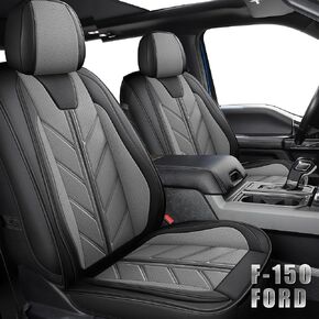 Truck Seat Covers Compatible with Ford F-150 2009-2023 XL XLT Lariat King Ranch Platinum Tremor Pickup Faux Leather Cushion Protector Fit Ford F150 Crew Cab(Black, Front Seat)
