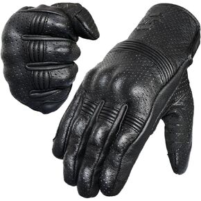 Leather Motorcycle Gloves for Men and Women | Touchscreen | Full Finger | Goatskin Leather Hard Knuckle Motorcycle Riding Gloves