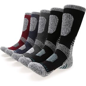 MIRMARU Men’s 5 Pairs Hiking Socks- Multi Performance Moisture Wicking Outdoor Sports Hiking Crew Socks