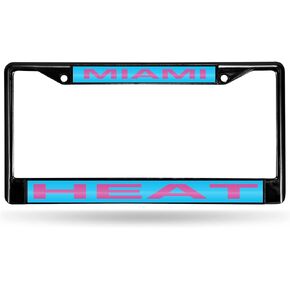 Rico Industries NBA Miami Heat Black 12" x 6" Black Laser Cut Chrome Frame - Car/Truck/SUV Automobile Accessory