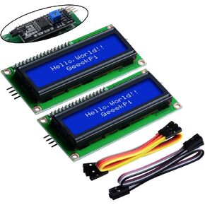 GeeekPi 2-Pack I2C 1602 LCD Display Module 16X2 Character Serial Blue Backlight LCD Module for Raspberry Pi Arduino STM32 DIY Maker Project Nanopi BPI Tinker Board Electrical IoT Internet of Things