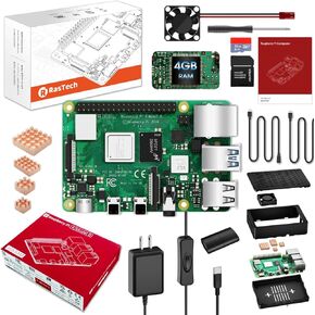 Raspberry Pi 4 4GB Starter Kit 4GB RAM مع 32GB Micro SD Card 4 النحاس المبرد 2 كابل HDMI 5V 3A مزود الطاقة مع تشغيل / إيقاف تشغيل مفك قارئ بطاقة مروحة التبريد