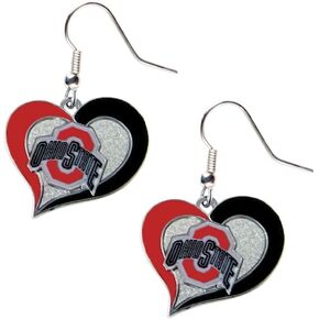 Aminco International Ohio State Buckeyes Swirl Heart Dangle Logo Earring Set Charm Gift