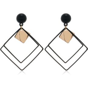 Black Earrings for Women Statement Dangle Earrings Arcylic Geometric Drop Earrings Irregular Rhombus Earrings Long Black Dangle Earrings Gifts for Girls