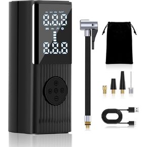 منفاخ الإطارات ضاغط هواء محمول، نفخ إطارات لاسلكي أسرع مرتين بقوة 150 رطل لكل بوصة مربعة مضخة هواء كهربائية للسيارة مع بطارية 9000 مللي أمبير في الساعة، مضخة إطارات السيارة مع ضوء LED للطوارئ للسيارة والدراجة والدراجة النارية والكرة in Kuwait