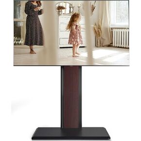 حامل تلفزيون أرضي عالمي من FITUEYES مع حامل دوار قابل للتعديل لـ 32 43 50 55 65 75 بوصة، حامل تلفزيون زاوية حديث في منتصف القرن مع رف مرن لغرفة المعيشة وغرفة النوم (أبيض وطبيعي) in Kuwait