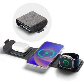 mophie 3-in-1 Travel Charger with MagSafe - Portable Wireless Charging Hub, Compatible with Apple Devices, iPhone 15/14/13/12 Series, Apple Watch Series 9 to 1 & Ultra, AirPods Pro/3rd Gen