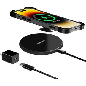 Wireless Charger for Thick Cases of 10MM/Popsocket/OtterBox, Phone Charger Pad, 15W Max Wireless Charging Pad Compatible with iPhone 15 Pro Max/14/13/12/11/Samsung Galaxy S23 (with Adapter)